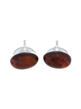 Vintage Sterling Silver 925 Oval Amber Stud Earrings